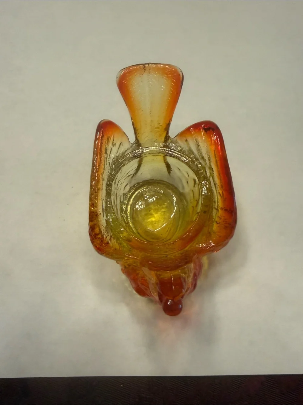 Kanawha Salt Cellar Amber-Orange Glass 3” Bird with Berry Figurine Hand Blown #5